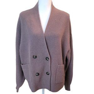 Everlane Double Breasted Cardigan Felt Merino Wool Plum Gray Brown Size L